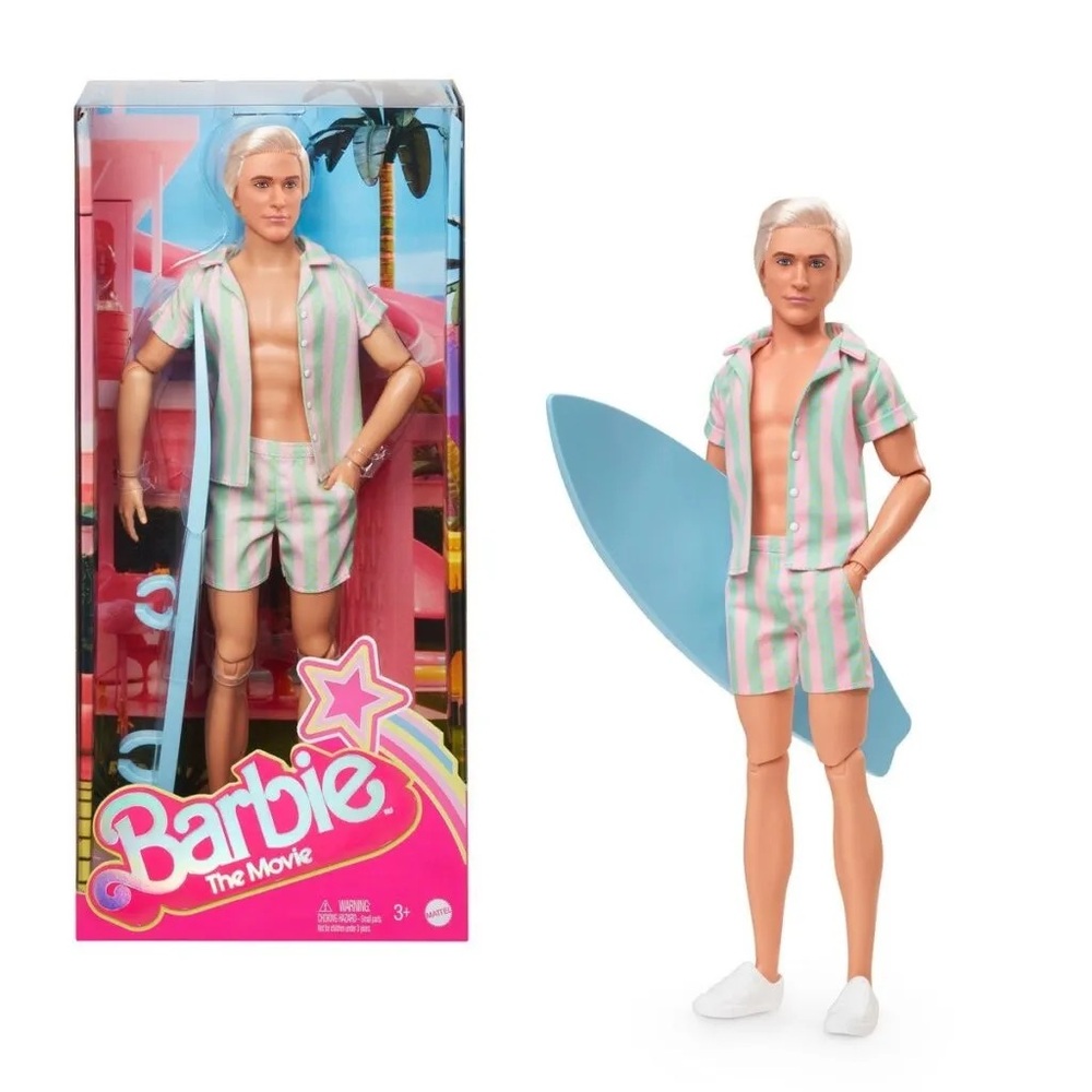Ken Doll Wearing Pastel Striped Beach Matching Set – Barbie The Movie